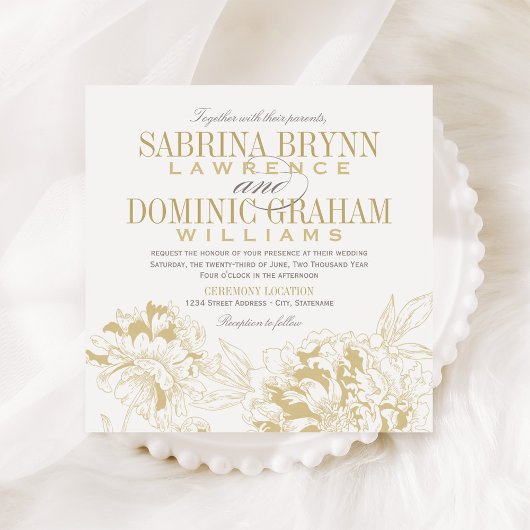 Invitation Elégant Mariage de tourbe Florale Champagne Gold
