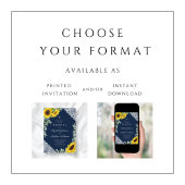 Invitation Élégant Mariage de tournesol bleu marine