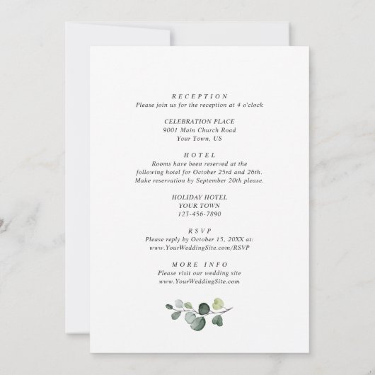 Invitation Élégant Mariage de tournesol Eucalyptus tout en un (Dos)