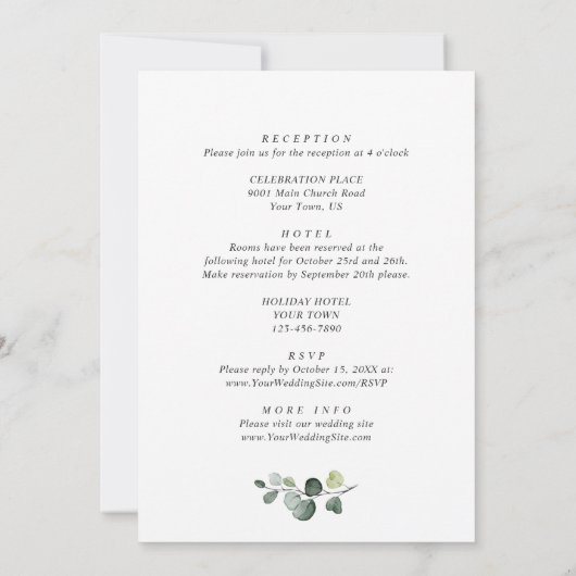 Invitation Élégant Mariage de tournesol Eucalyptus tout en un (Dos)