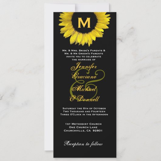 Invitation Élégant Mariage de tournesol jaune et noir (Devant)