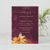 Invitation Élégant Mariage de tournesol jaune rouge bordeaux (Debout devant)