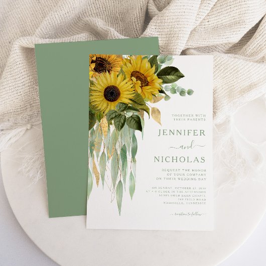 Invitation Élégant Mariage de tournesols floraux verts