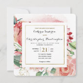Invitation Élégant Mariage de trame doré rose floral rose (Devant)