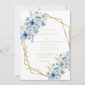 Invitation Élégant Mariage de trame géométrique Floral bleu (Devant)