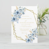 Invitation Élégant Mariage de trame géométrique Floral bleu (Debout devant)