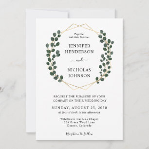 Invitation Élégant Mariage de trame or Eucalyptus