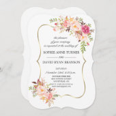 Invitation Élégant Mariage de trame or floral rose (Devant / Derrière)