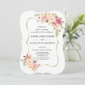 Invitation Élégant Mariage de trame or floral rose (Debout devant)