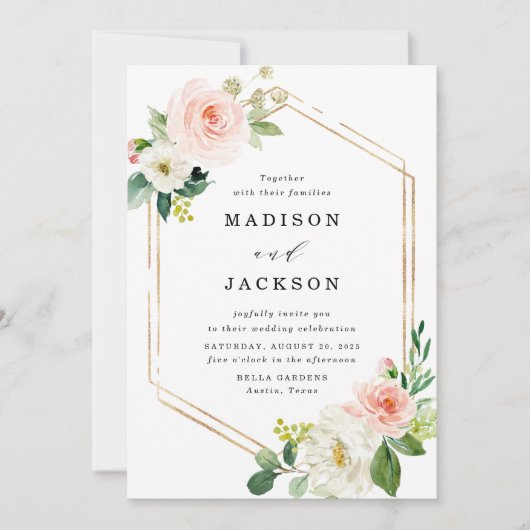 Invitation Élégant Mariage de trame or flush (Devant)