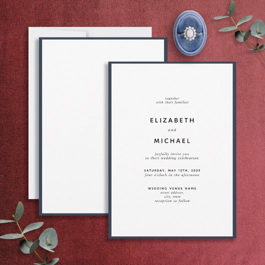 Invitation Elégant Mariage de typographie bleu et blanc de la