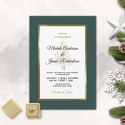 Invitation Élégant Mariage de vacances Emerald Gold Winter