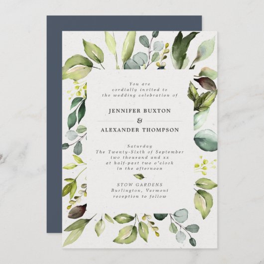 Invitation Elégant Mariage de verdure Eucalyptus (Devant / Derrière)