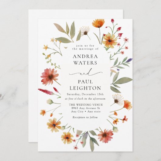 Invitation Élégant Mariage de verdure Fleur sauvage (Devant / Derrière)