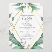 Invitation Elégant Mariage de verdure géométrique or (Devant / Derrière)