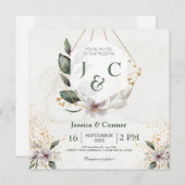 Invitation Elégant Mariage de verdure or (Devant / Derrière)