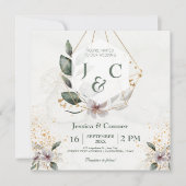 Invitation Elégant Mariage de verdure or (Devant)