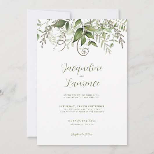 Invitation Élégant Mariage de verdure tropicale (Devant)