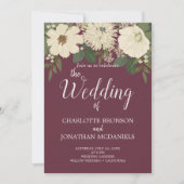 Invitation Élégant Mariage de vin aux fleurs blanches (Devant)