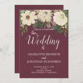 Invitation Élégant Mariage de vin aux fleurs blanches (Devant / Derrière)