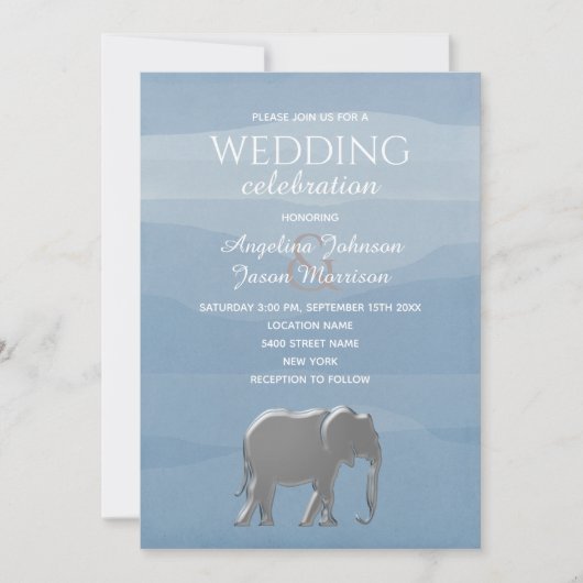 Invitation Elégant Mariage d'éléphant bleu Dusty (Devant)