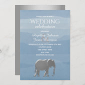 Invitation Elégant Mariage d'éléphant bleu Dusty (Devant / Derrière)