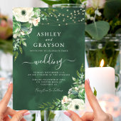 Invitation Élégant Mariage d'émeraude fleurie vert et crème