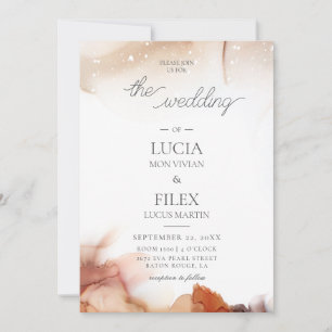 Invitation Elégant Mariage d'encre orange aquarelle