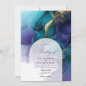 Invitation Élégant Mariage d'encre violet, bleu et or (Devant)
