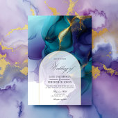 Invitation Élégant Mariage d'encre violet, bleu et or