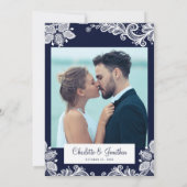 Invitation Elégant Mariage dentelle photo personnalisée Marin (Dos)