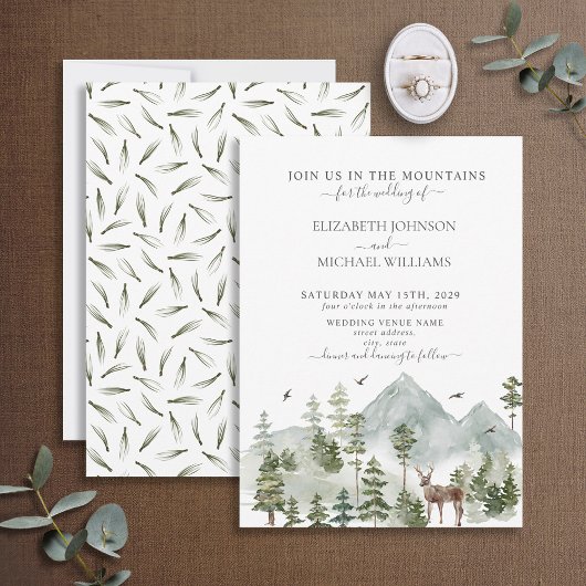 Invitation Élégant Mariage des forêts de montagne
