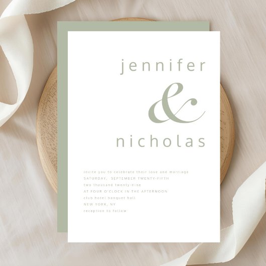 Invitation Élégant Mariage d'escompte vert