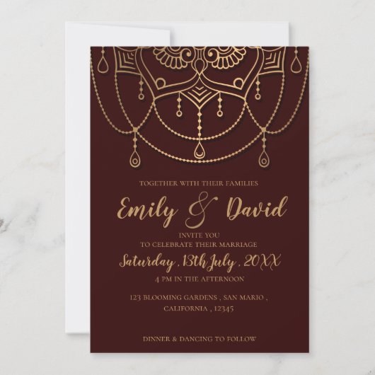 Invitation Élégant Mariage design élégant Maroon Gold Design (Devant)