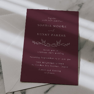 Invitation Élégant mariage dessin de feuille de Bourgogne