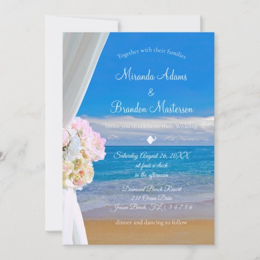 Invitation Élégant Mariage d'été de plage Florale (Devant)