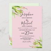 Invitation Élégant Mariage d'été de Tulipe verte rose (Devant / Derrière)
