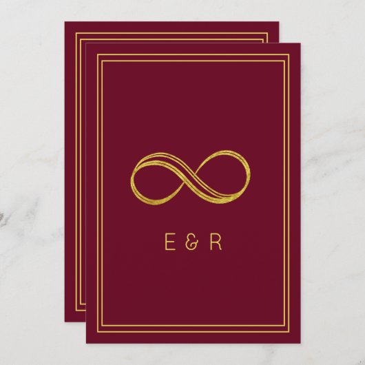 Invitation Élégant Mariage d'éternité or de Bourgogne (Devant / Derrière)