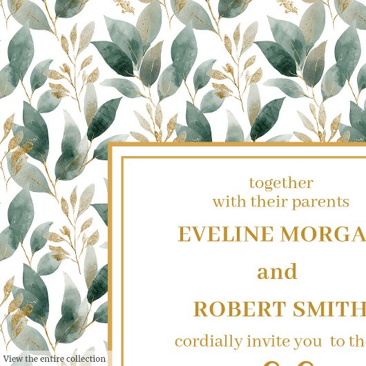 Invitation Elégant mariage d'eucalyptus en or vert profond