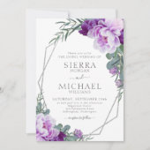 Invitation Elégant Mariage d'Eucalyptus Floral Argent & Viole (Devant)