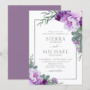 Invitation Élégant Mariage d'Eucalyptus Floral Purple & Argen