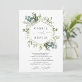 Invitation Élégant Mariage d'Hexagon d'or de verdure (Debout devant)