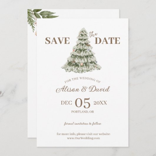 Invitation Élégant Mariage d'hiver simple Enregistrer la date (Devant / Derrière)
