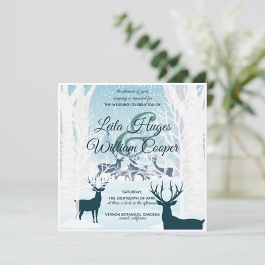 Invitation Elégant Mariage d'hiver turquoise bleu clair (Debout devant)