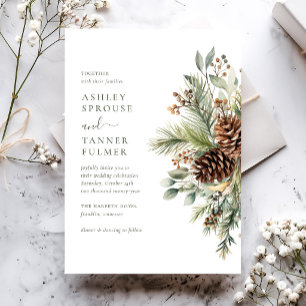 Invitation Élégant Mariage d'Hiver Verdure Pin
