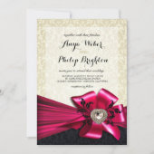 Invitation Élégant Mariage Diamante Satin Bow | fuchsia ivoir (Devant)