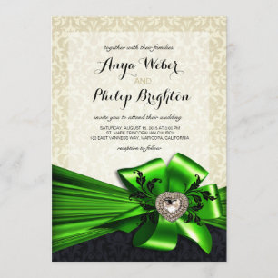 Invitation Élégant Mariage Diamante Satin Bow   vert ivoire