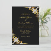Invitation Élégant Mariage Diamond Gold Black (Debout devant)