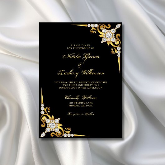Invitation Élégant Mariage Diamond Gold Black