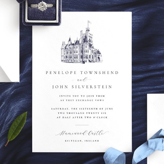 Invitation Élégant Mariage d'illustration de château Vintage